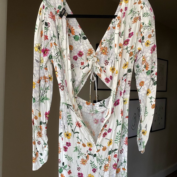 AFRM White Floral Long Sleeve Midi Dress sz XS - Picture 12 of 16